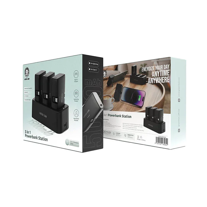 فروشگاه آنلاین نخلینو   - پک سه عددی پاوربانک و شارژر گرین لاین Green Lion 3in1 Power Bank Station